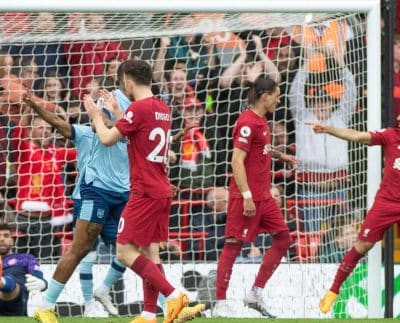 Mo Salah Celebrates Scoring For Liverpool Against Brentford.