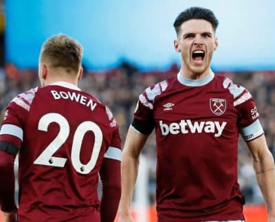 Reported Arsenal Target Declan Rice Celebrates A Goal For West Ham