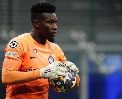 Reported Chelsea target Andre Onana holds the ball during a match