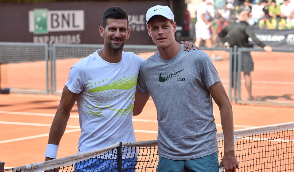 Novak Djokovic And Jannik Sinner During Practice
